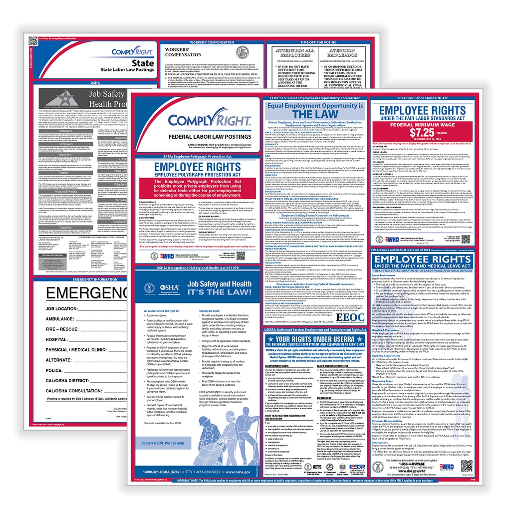 Federal & State Labor Law Poster Set - English