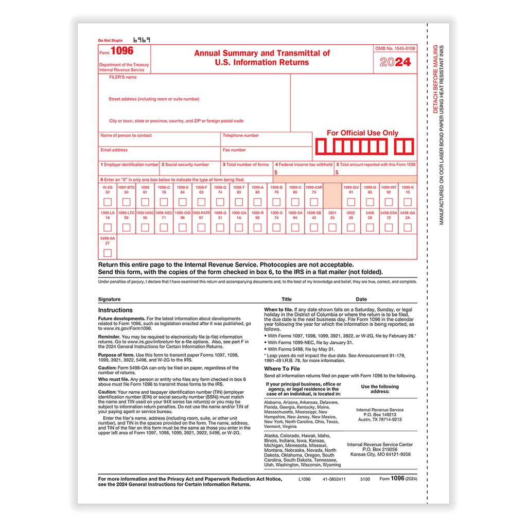 1096 Summary And Transmittal (510025)(25 Pack)