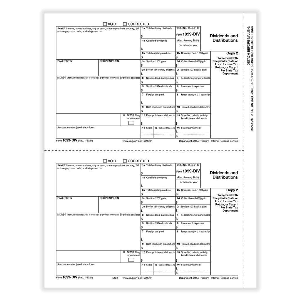 Tax Form 1099-DIV - Copy C/ 1 Payer State (5132)