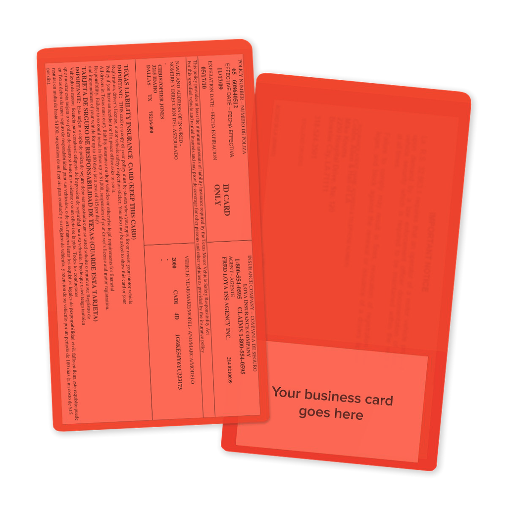 Orange Insurance Card Holders - 7.75 x 3.9