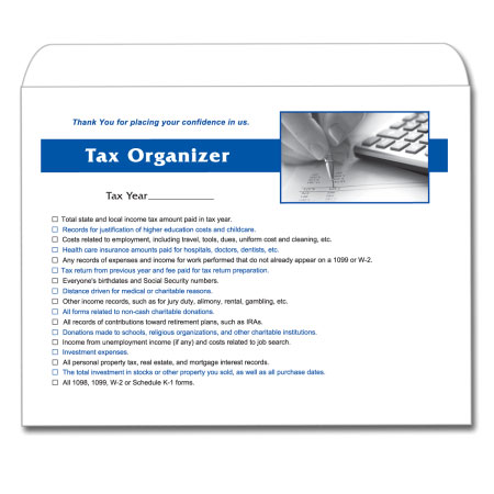 Income Tax Organizer Envelope
