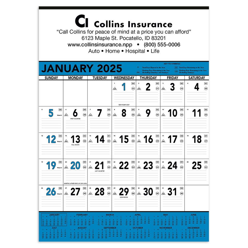 Contractor's Memo Wall Calendar Blue