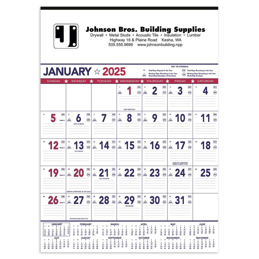 Contractor's Memo Wall Calendar Patriotic