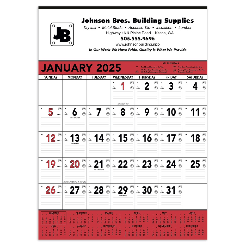 Contractor's Memo Wall Calendar Red