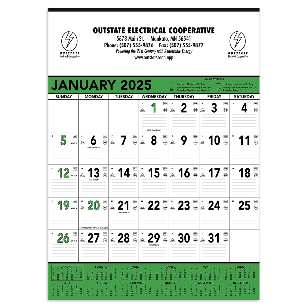 Contractor's Memo Wall Calendar Green
